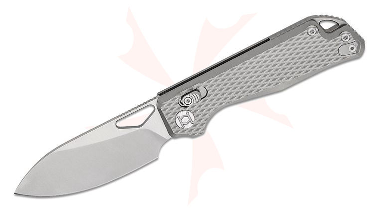 Kunwu Knives Pulsar XT Crossbar Lock Folding Knife 3.34 inch Elmax Satin Drop Point Blade, Gray Diamond Textured Titanium Handles