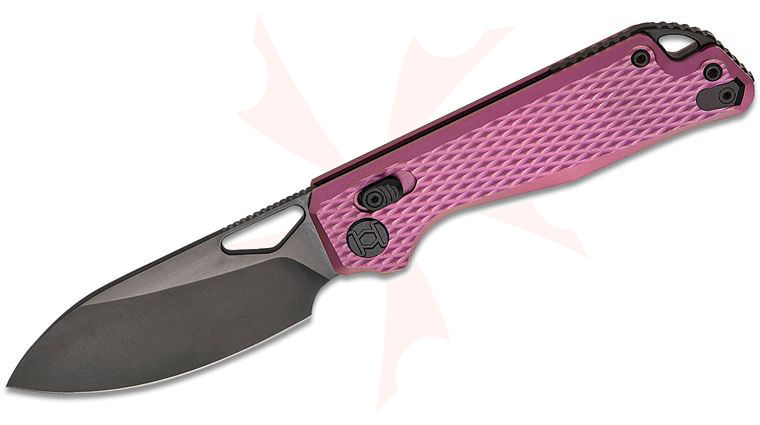 Kunwu Knives Pulsar Crossbar Lock Folding Knife 3.34 inch Elmax Black DLC Drop Point Blade, Purple Diamond Textured Titanium Handles