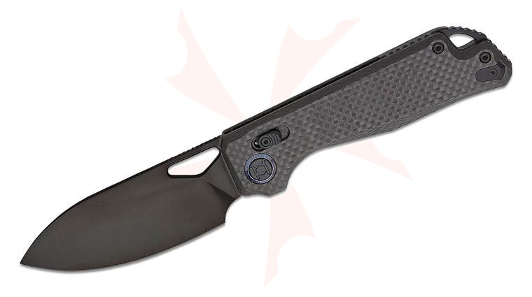 Kunwu Knives Pulsar XL Crossbar Lock Folding Knife 3.87 inch Elmax Black DLC Drop Point Blade, Carbon Fiber Pattern G10 Handles, Timascus Pivot Collar