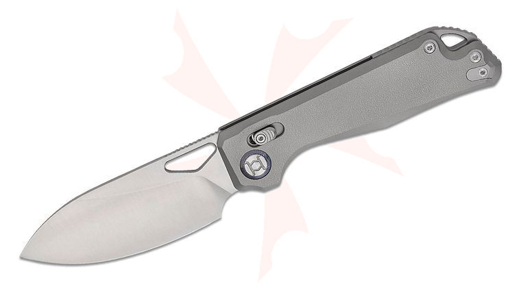 Kunwu Knives Pulsar XL Crossbar Lock Folding Knife 3.87 inch Elmax Satin Drop Point Blade, Gray Orange Peel Titanium Handles, Timascus Pivot Collar