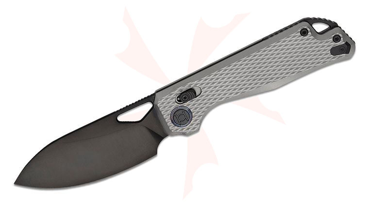 Kunwu Knives Pulsar XL Crossbar Lock Folding Knife 3.87 inch Elmax Black DLC Drop Point Blade, Gray Diamond Textured Titanium Handles, Timascus Pivot Collar