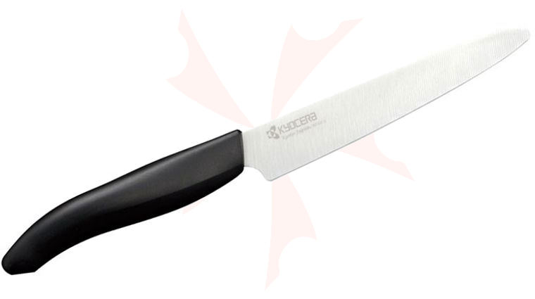 Kyocera Advanced Ceramics Revolution Micro Serrated Tomato Knife 5 inch White Blade, Black Handle