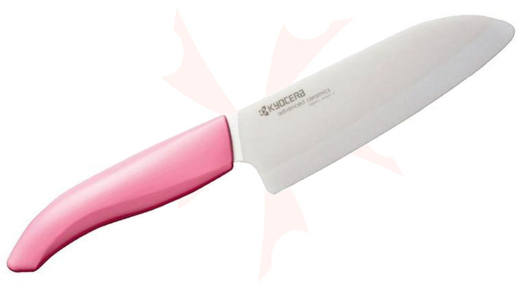 Kyocera Advanced Ceramics Revolution Santoku Knife 5.5 inch White Blade, Pink Handle