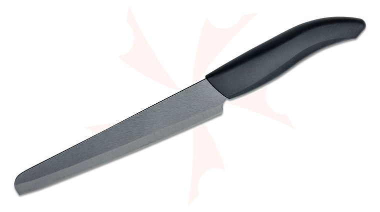 Kyocera Advanced Ceramics Revolution Serrated Bread/Slicing Knife 7 inch Black Blade, Black Handle