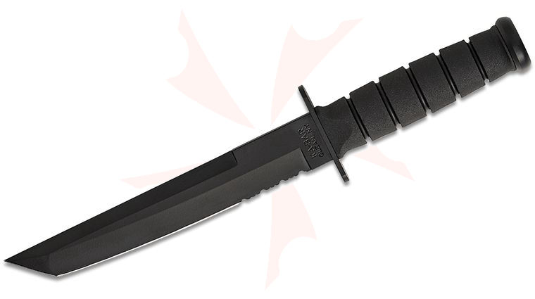 KA-BAR 1245 Tanto Fighting Knife 8 inch Combo Blade, Kraton G Handle, Glass Filled Nylon Sheath