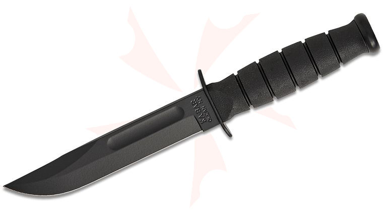 KA-BAR 1258 Short Fighting Knife Fixed Blade 5.25 inch 1095 Black Plain Clip Point Blade, Black Kraton G Handle, Kydex Sheath