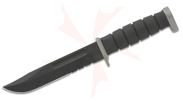 KA-BAR D2 Extreme Fighting / Utility Fixed Blade Knife 7 inch D2 Black Combo Clip Point Blade, Black Kraton G Handles, Nylon Sheath