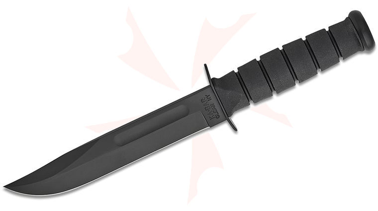 KA-BAR 1211 Full Size Fighting Knife 7 inch Black Plain Blade, Kraton G Handle, Leather Sheath