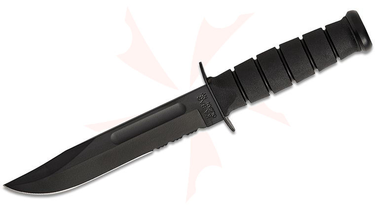 KA-BAR 1214 Full Size Fighting Knife 7 inch 1095 Black Combo Clip Point Blade, Kraton G Handle, Kydex Sheath