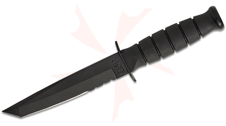 KA-BAR 5055 Short Black Fighting Knife 5.25 inch Tanto Combo Edge Blade, Glass Filled Nylon Sheath
