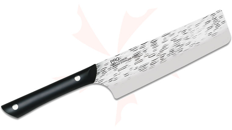 KAI PRO 6.5 inch Nakiri Knife Hammered Finish Blade, Black POM Handles