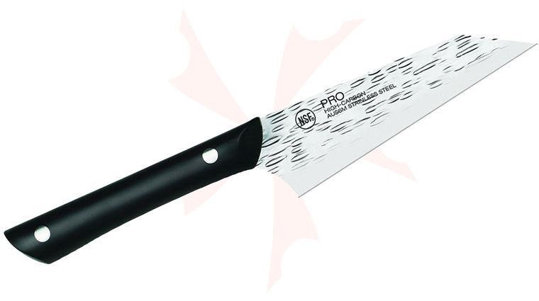 KAI PRO 5 inch Asian Multi-Prep Knife Hammered Finish Blade, Black POM Handles