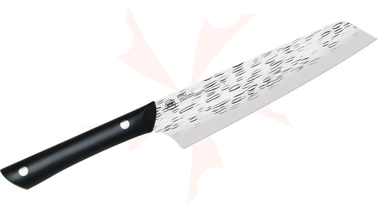 KAI PRO 6.5 inch Master Utility Knife Hammered Finish Blade, Black POM Handles