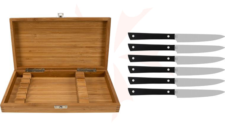 KAI PRO 6 Piece Steak Knife Set, Black POM Handles
