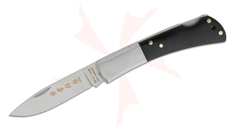 Kanetsune Kaico-Tou Lockback Folding Knife 3 inch Satin Drop Point Blade, Black Stained Wood Handles with Stainless Steel Bolsters