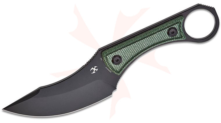 Kansept Knives Marco Panella Niko Fixed Blade Knife 3.54 inch D2 Black TiCn Clip Point Blade, Green Canvas Micarta Handles, Kydex Sheath