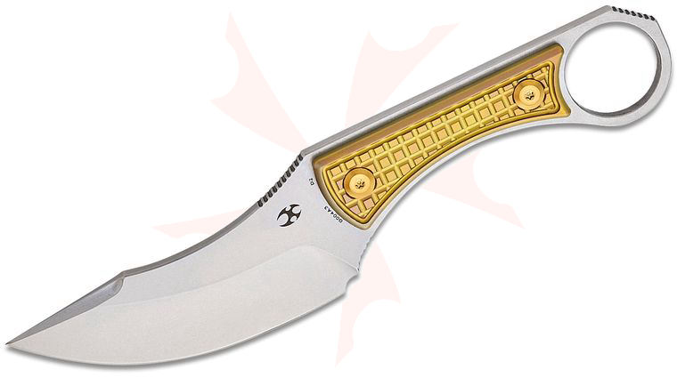 Kansept Knives Marco Panella Niko Fixed Blade Knife 3.54 inch D2 Stonewashed Clip Point Blade, Bronze Frag Titanium Handles, Kydex Sheath