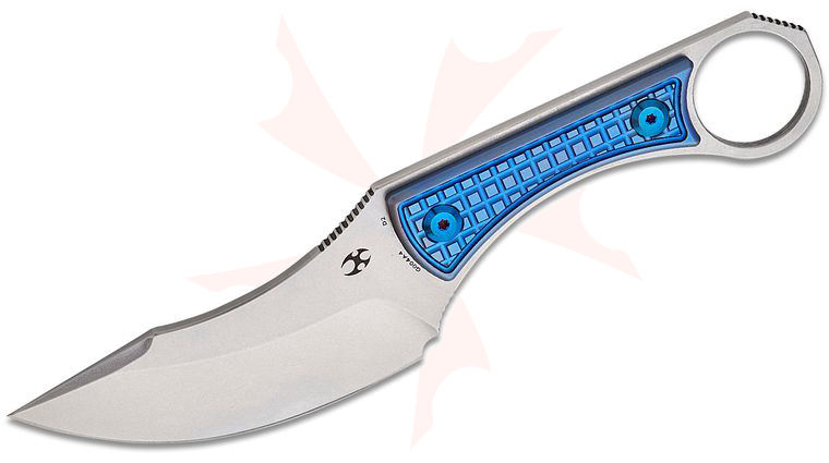 Kansept Knives Marco Panella Niko Fixed Blade Knife 3.54 inch D2 Stonewashed Clip Point Blade, Blue Frag Titanium Handles, Kydex Sheath