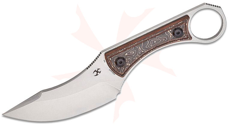 Kansept Knives Marco Panella Niko Fixed Blade Knife 3.54 inch D2 Stonewashed Clip Point Blade, Copper Foil Carbon Fiber Handles, Kydex Sheath
