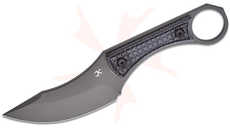 Kansept Knives Marco Panella Niko Fixed Blade Knife 3.54 inch D2 Gray TiCn Clip Point Blade, Black Frag Canvas Micarta Handles, Kydex Sheath