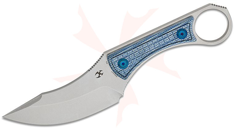 Kansept Knives Marco Panella Niko Fixed Blade Knife 3.54 inch D2 Stonewashed Clip Point Blade, Blue Frag Canvas Micarta Handles, Kydex Sheath