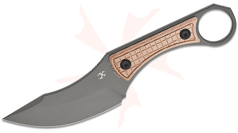 Kansept Knives Marco Panella Niko Fixed Blade Knife 3.54 inch D2 Gray TiCn Clip Point Blade, Brown Frag Canvas Micarta Handles, Kydex Sheath