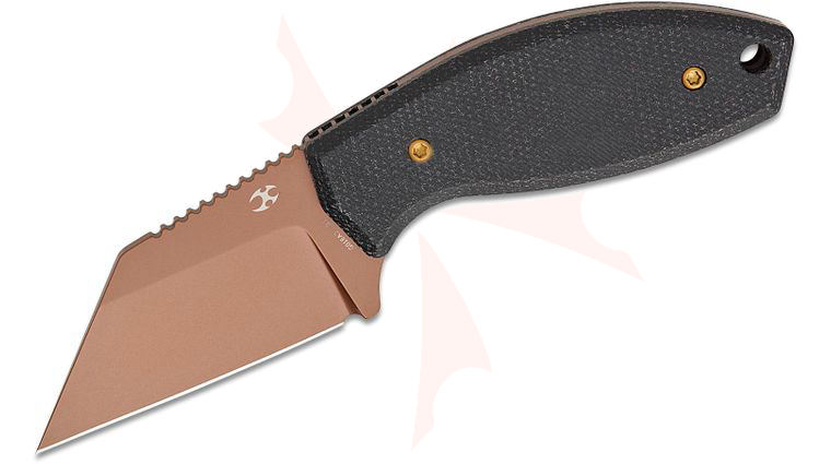 Kansept Knives Dirk Pinkerton Siafu Fixed Blade Knife 2.41 inch D2 Rose Gold Wharncliffe Blade, Black Micarta Handles, Kydex Sheath