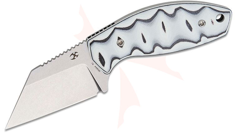 Kansept Knives Dirk Pinkerton Siafu Fixed Blade Knife 2.41 inch D2 Stonewashed Wharncliffe Blade, Black and White G10 Handles, Kydex Sheath