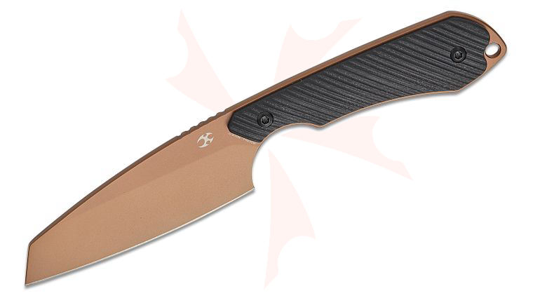 Kansept Knives Greg Schob Valk Pocket Fixed Blade Knife 3 inch Nitro-V Rose Gold Reverse Tanto Blade, Black G10 Handles, Kydex Sheath