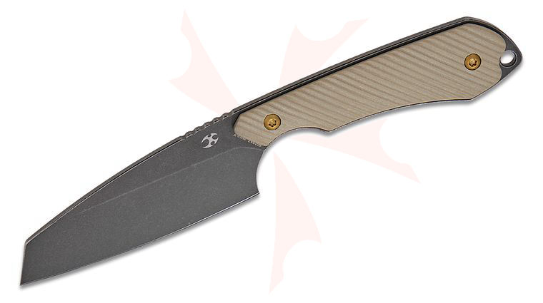 Kansept Knives Greg Schob Valk Pocket Fixed Blade Knife 3 inch Nitro-V Black Stonewashed Reverse Tanto Blade, Light Sand G10 Handles, Kydex Sheath