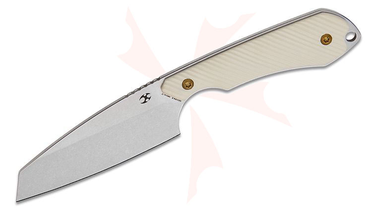 Kansept Knives Greg Schob Valk Pocket Fixed Blade Knife 3 inch Nitro-V Stonewashed Reverse Tanto Blade, Ivory G10 Handles, Kydex Sheath