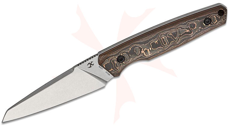 Kansept Knives Jonathan Styles Parr Fixed Blade Knife 3.12 inch CPM-S35VN Stonewashed Reverse Tanto Blade, Copper Carbon Fiber Handles,  Kydex Sheath