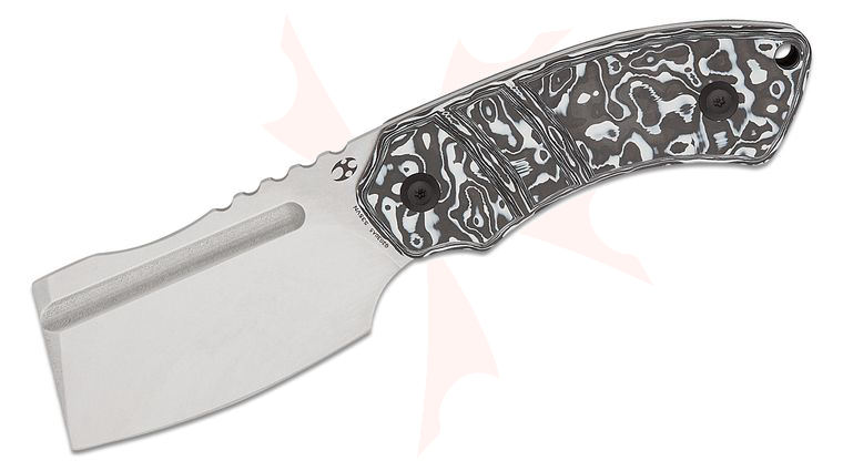 Kansept Knives Korvid S Fixed Blade Knife 2.90 inch S35VN Stonewashed Cleaver Blade, Black and White Carbon Fiber Handles, Kydex Sheath
