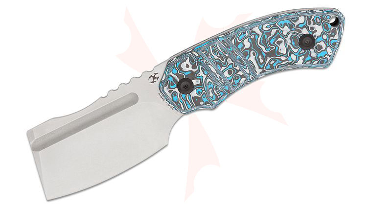 Kansept Knives Korvid S Fixed Blade Knife 2.90 inch S35VN Stonewashed Cleaver Blade, Frost FatCarbon Handles, Kydex Sheath