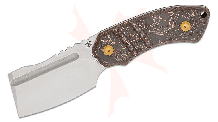 Kansept Knives Korvid S Fixed Blade Knife 2.90 inch S35VN Stonewashed Cleaver Blade, Copper Foil Carbon Fiber Handles, Kydex Sheath
