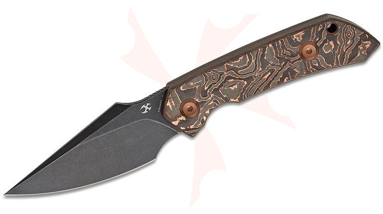 Kansept Knives Fenrir Fixed Blade Knife 2.87 inch D2 Black Stonewashed Harpoon Blade, Black Copper Carbon Fiber Handles
