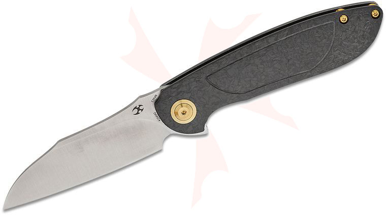 Kansept Knives Prometheus Frame Lock Flipper Knife 3.29 inch S35VN Satin Sheepsfoot Blade, Twill Carbon Fiber and Black Titanium Handles