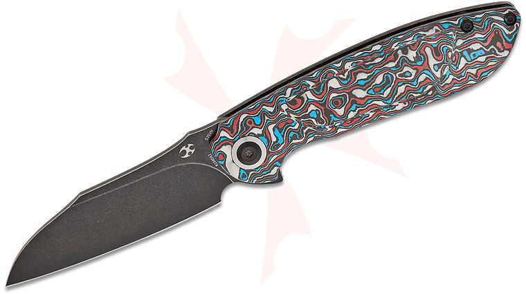 Kansept Knives Prometheus Frame Lock Flipper Knife 3.29 inch S35VN Black Stonewashed Sheepsfoot Blade, Nebula FatCarbon and Black Titanium Handles