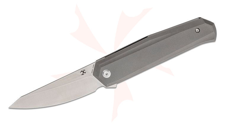 Kansept Knives Integra Flipper Knife 3.63 inch M390 Satin Drop Point Blade, Silicon Carbide Titanium Handles