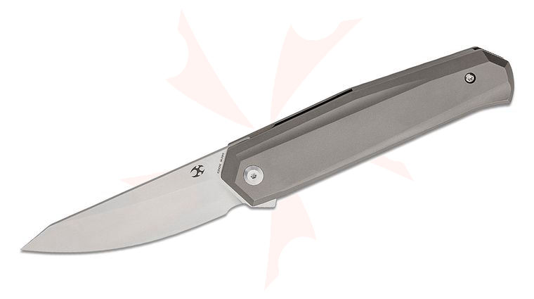 Kansept Knives Integra Flipper Knife 3.63 inch M390 Stonewashed Drop Point Blade, Bronze Titanium Handles