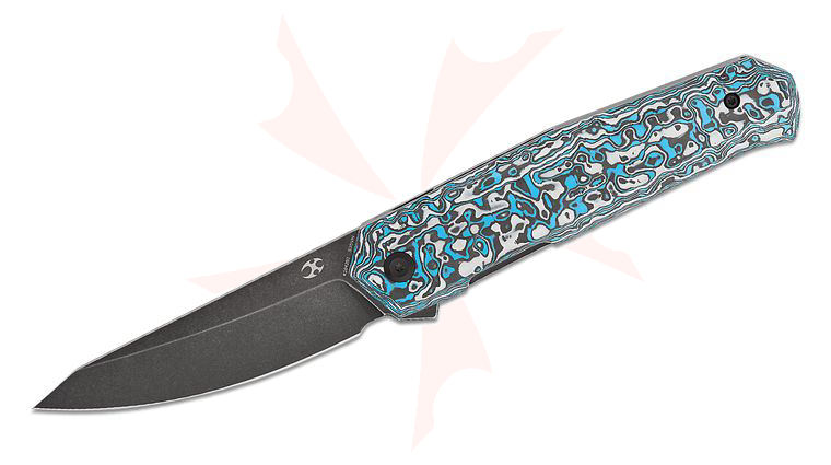 Kansept Knives Integra Flipper Knife 3.63 inch S35VN Black Stonewashed Drop Point Blade, Frost FatCarbon Handles