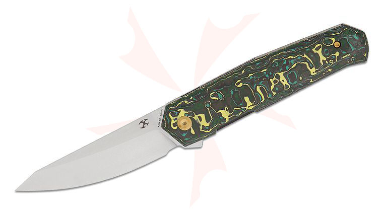 Kansept Knives Integra Flipper Knife 3.63 inch S35VN Stonewashed Drop Point Blade, Jungle FatCarbon Handles