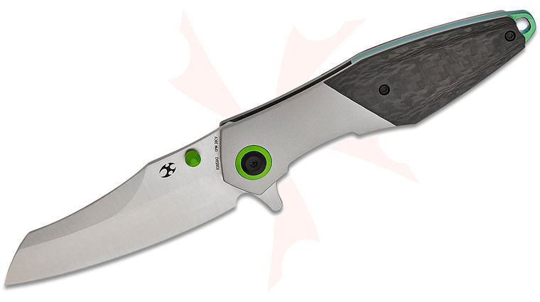 Kansept Knives Jonathan Styles Mistaken Frame Lock Flipper Knife 3.15 inch CPM-20CV Satin Modified Wharncliffe Blade, Titanium Handles with Twill Carbon Fiber Inlays