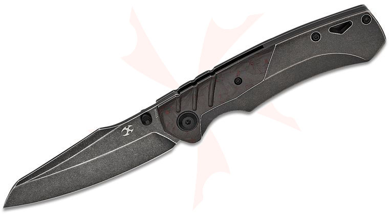 Kansept Knives Jonathan Styles Weim Frame Lock Folding Knife 3.28 inch CPM-S35VN Black Stonewashed Sheepsfoot Blade, Black Stonewashed Titanium Handles with Red Carbon Fiber Inlays