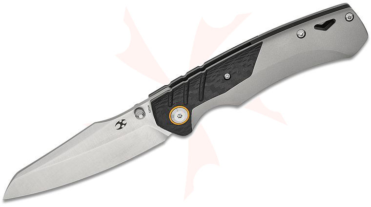 Kansept Knives Jonathan Styles Weim Frame Lock Folding Knife 3.28 inch CPM-S35VN Satin Sheepsfoot Blade, Gray Titanium Handles with Twill Carbon Fiber Inlays
