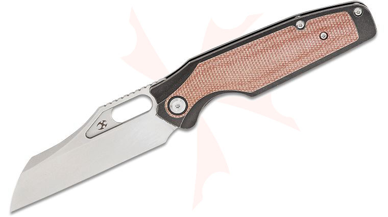 Kansept Knives Jonathan Styles Tuckamore Frame Lock Folding Knife 3.54 inch CPM-20CV Stonewashed Sheepsfoot Blade, Black Titanium Handles with Brown Micarta Inlays