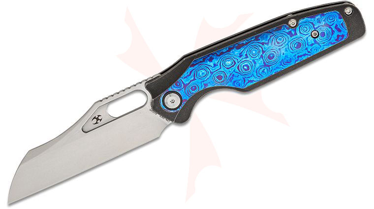 Kansept Knives Jonathan Styles Tuckamore Frame Lock Folding Knife 3.54 inch CPM-20CV Stonewashed Sheepsfoot Blade, Black Stonewashed Titanium Handles with Timascus Inlays