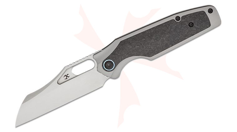 Kansept Knives Jonathan Styles Tuckamore Frame Lock Folding Knife 3.54 inch CPM-20CV Satin Sheepsfoot Blade, Gray Titanium Handles with Shredded Carbon Fiber Inlays