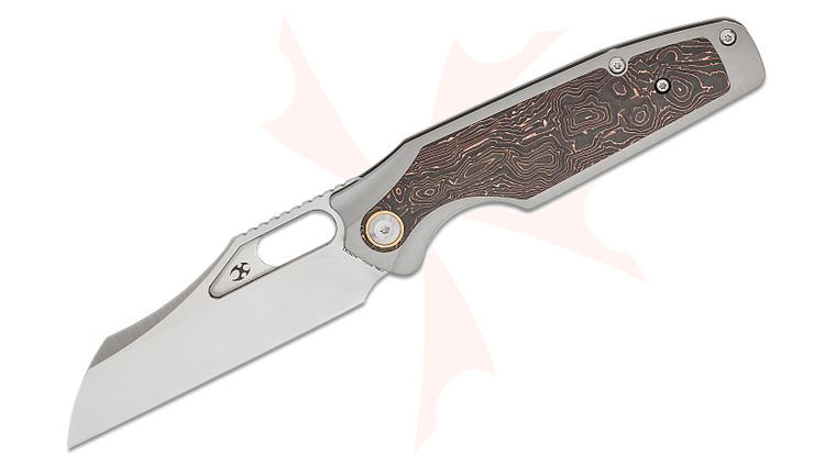 Kansept Knives Jonathan Styles Tuckamore Frame Lock Folding Knife 3.54 inch CPM-20CV Satin Sheepsfoot Blade, Gray Titanium Handles with Copper Carbon Fiber Inlays