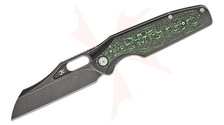 Kansept Knives Jonathan Styles Tuckamore Frame Lock Folding Knife 3.54 inch CPM-20CV Black Stonewashed Sheepsfoot Blade, Black Titanium Handles with Jungle Wear FatCarbon Inlays